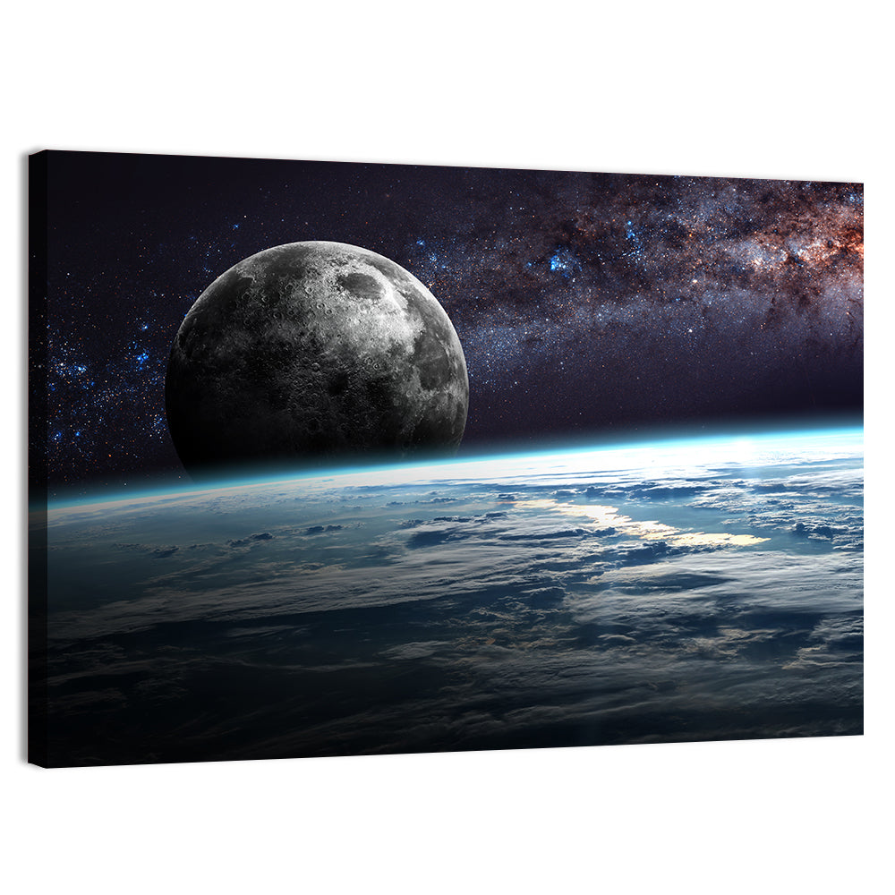 Rising Moon Above Earth Horizon Wall Art, canvas print, landscape