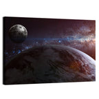 Earth and Moon Over Nebula Wall Art