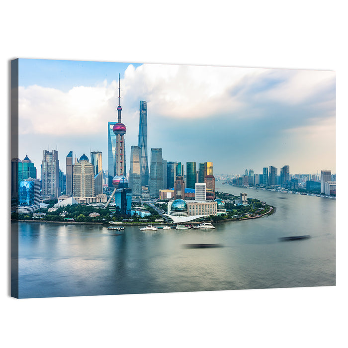 Shanghai Bund Skyline with Oriental Pearl Tower Wall Art as a canvas print