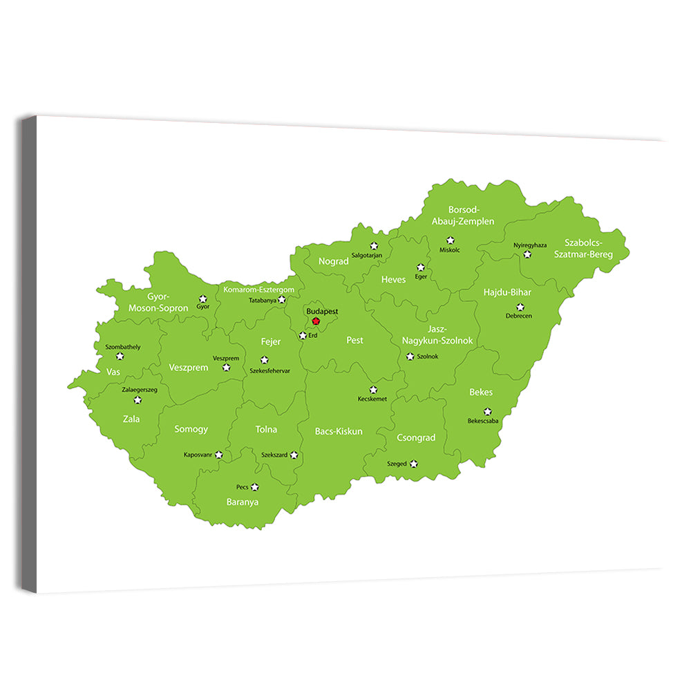 Hungary Administrative Map Wall Art, canvas print, landscape