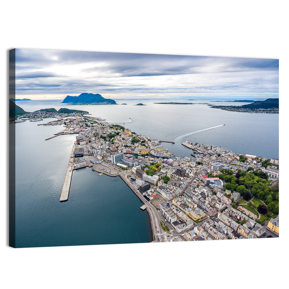 Aksla View Over Ålesund Harbor Wall Art, canvas print, landscape