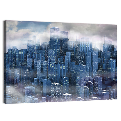 Misty Twilight City Skyline Wall Art