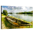 Weathered Wooden Boat on Riverbank Wall Art