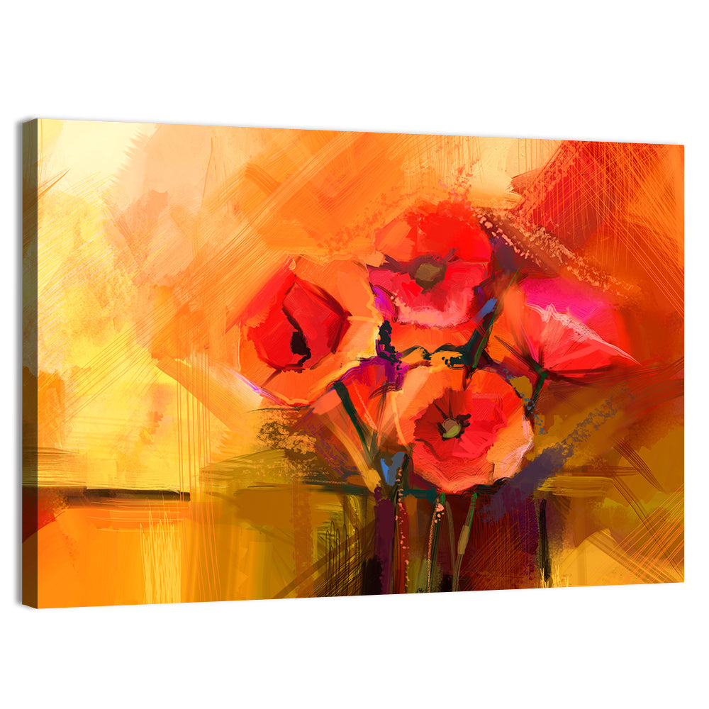 Impasto Red Poppy Bouquet Wall Art