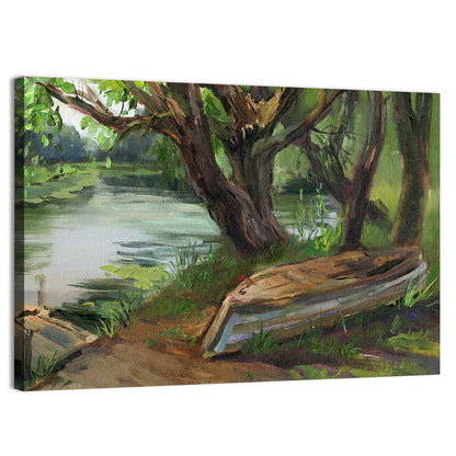 Overturned Boat on Quiet River Wall Art
