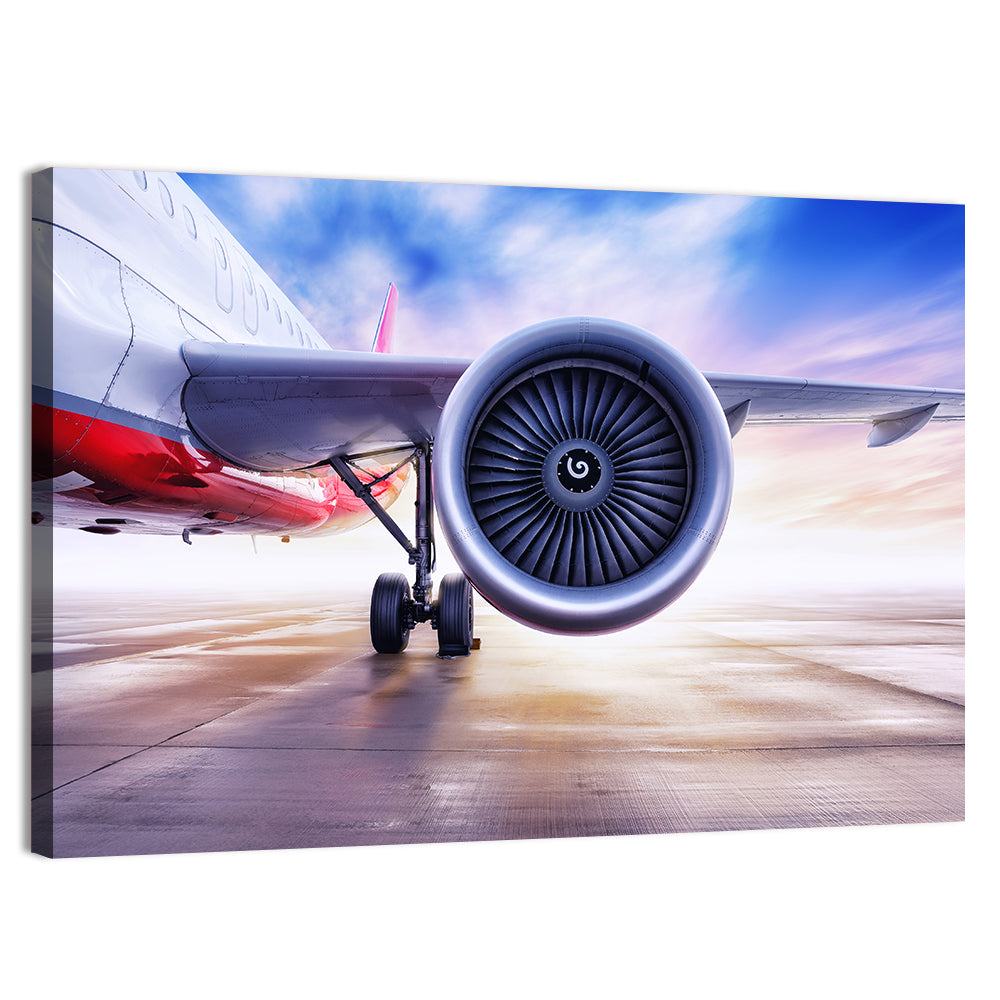 Low Angle Jet Engine on Tarmac Wall Art, canvas print, landscape