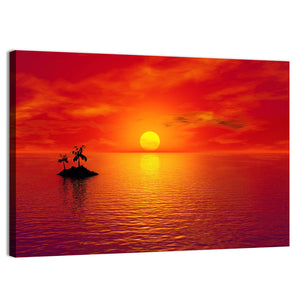 Small Island With Coconut Trees Sunset Wall Art