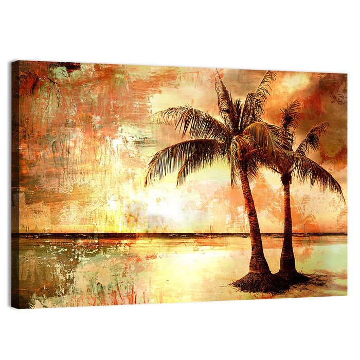 Tropical Beach Sunset Wall Art as a canvas print