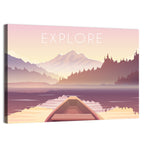 Explore Mountain Lake Sailing Illustration Wall Art