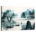 Misty Mountain Lake with Boats Wall Art