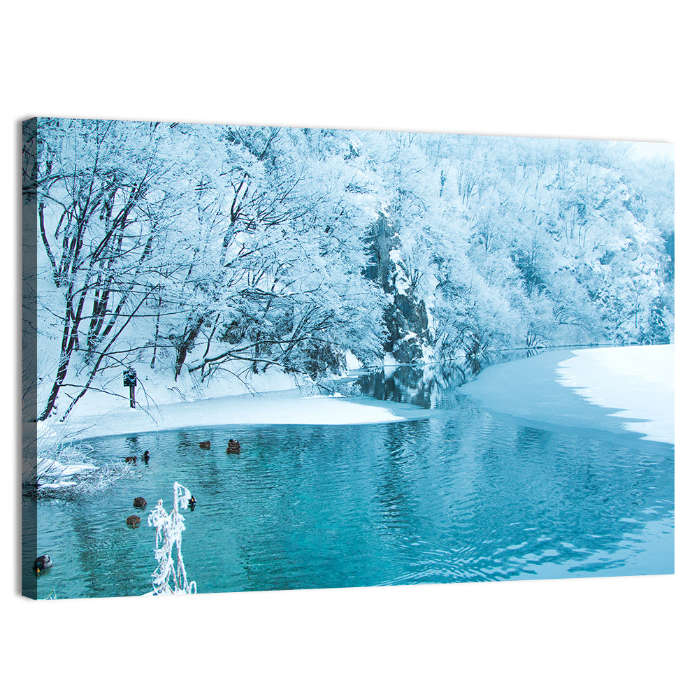 Frozen Lake in Plitvice Wall Art, canvas print, landscape