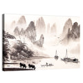 Misty Mountain Ink Wash Landscape Wall Art
