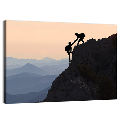 Sunset Mountaineering Silhouette Wall Art