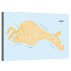Venice Canal Map, Light Blue and Orange Wall Art
