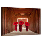 Novice Monks with Red Umbrellas Wall Art