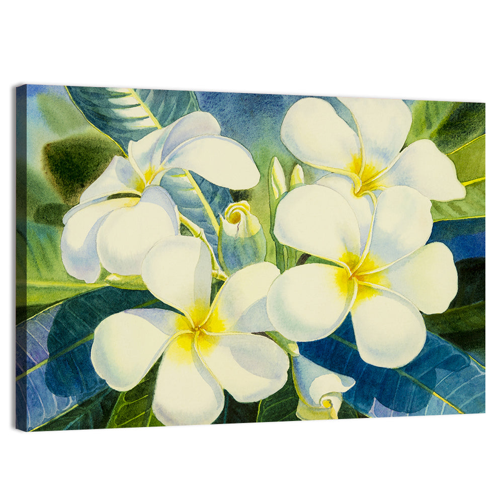 White Plumeria Watercolor Study Wall Art, canvas print, landscape