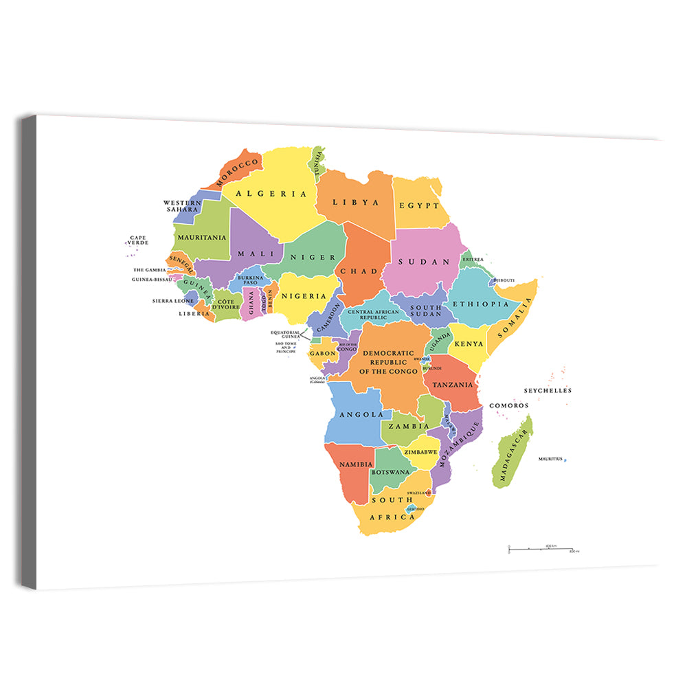 Colorful Africa Political Map Wall Art, canvas print, landscape