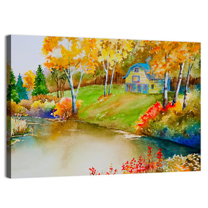 Autumn Landscape Near Pond Wall Art