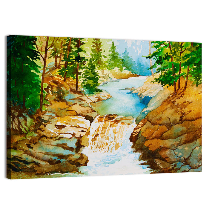 Mossy Forest Waterfall Wall Art as a canvas print