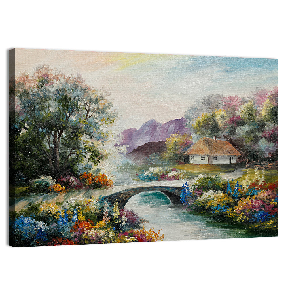 Thatched Cottage with Stone Bridge Wall Art
