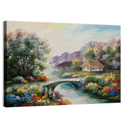 Thatched Cottage with Stone Bridge Wall Art