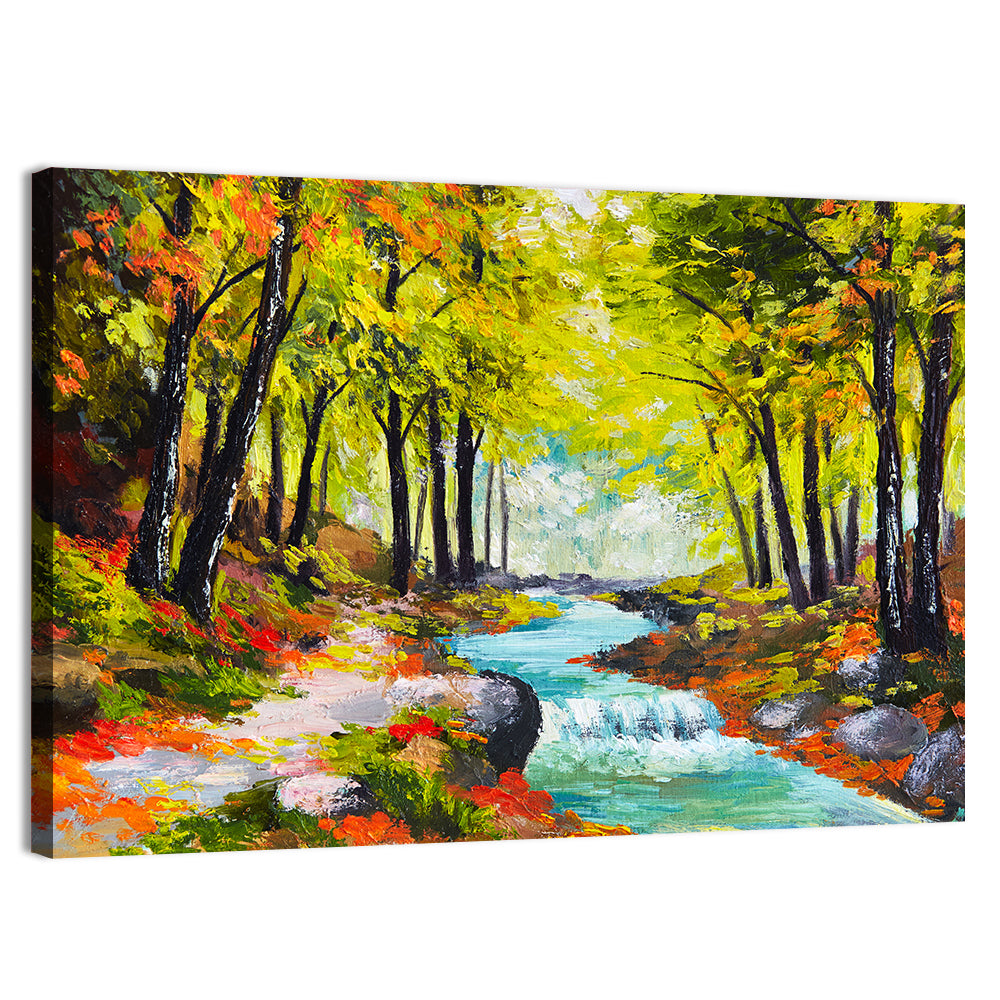 Winding Autumn Stream with Waterfall Wall Art