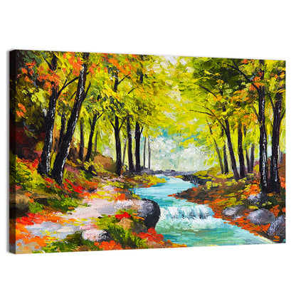 Winding Autumn Stream with Waterfall Wall Art