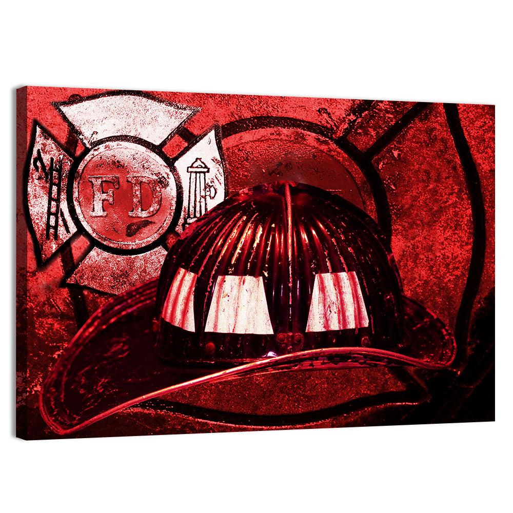 Vintage Fire Helmet with Maltese Cross Wall Art