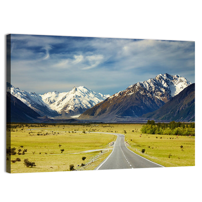Road to Aoraki Mount Cook Wall Art as a canvas print