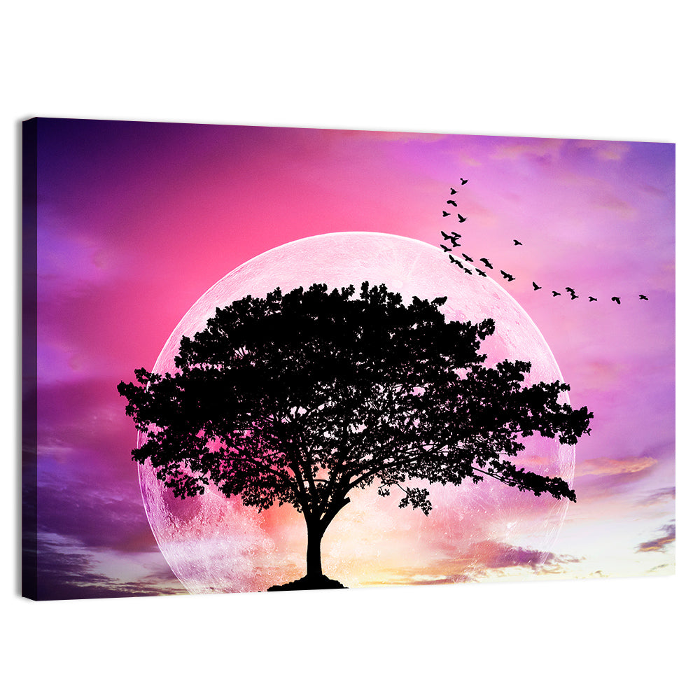 Tree Beneath Twilight Moon Wall Art, canvas print, landscape