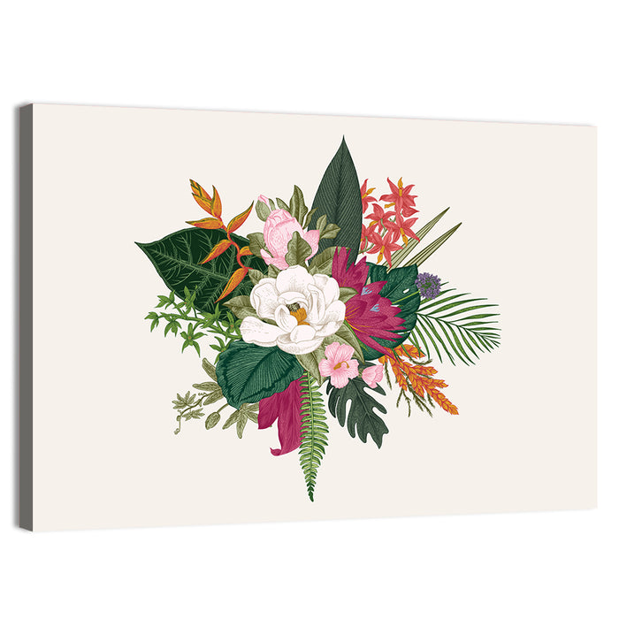 Tropical Bouquet with White Flower Wall Art as a canvas print