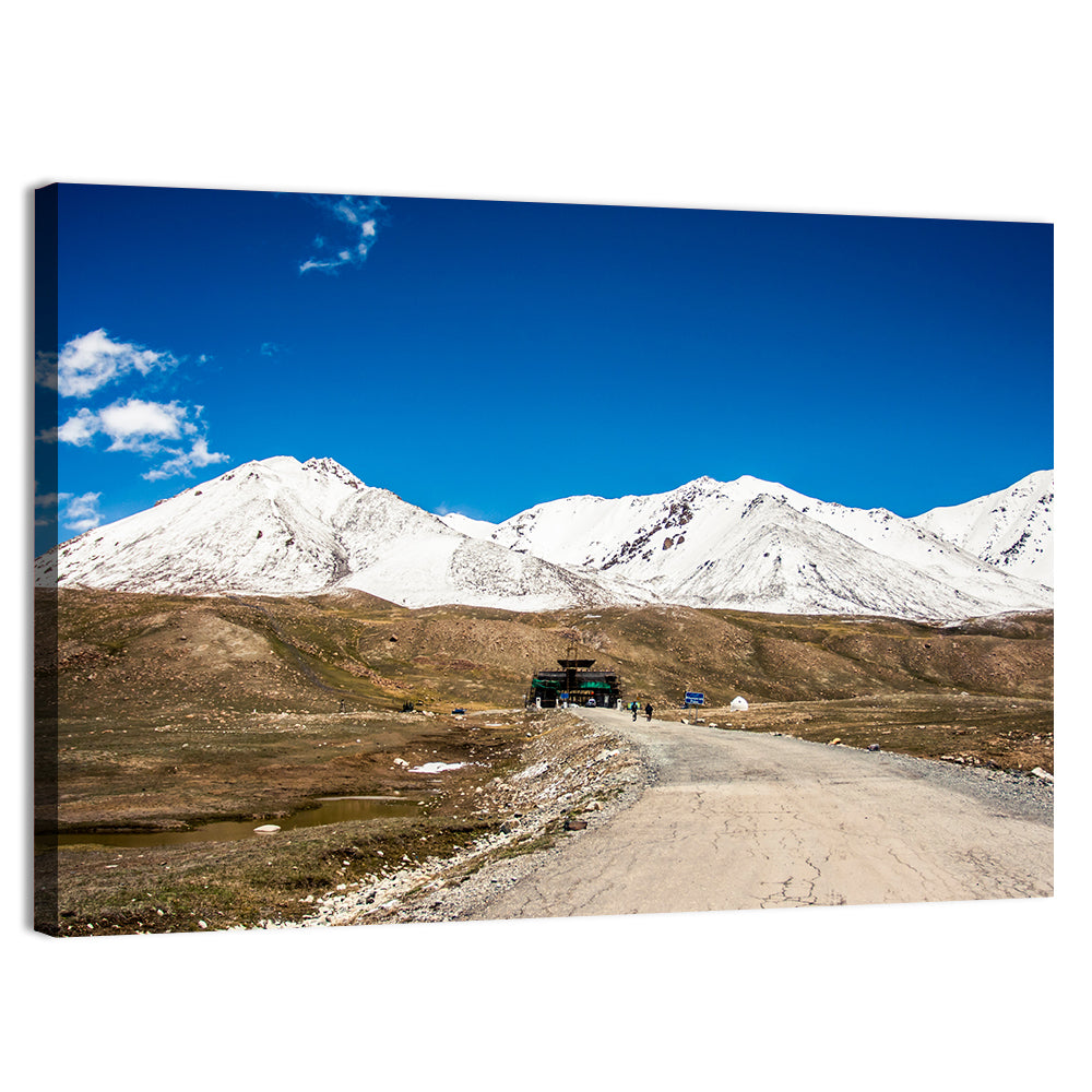 Karakoram Snow Peaks with Road Wall Art, canvas print, landscape