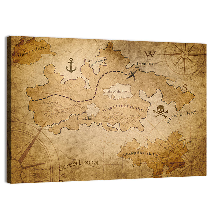 Vintage Pirate Treasure Map Wall Art as a canvas print