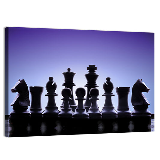 Blue Backlit Chess Pieces Wall Art