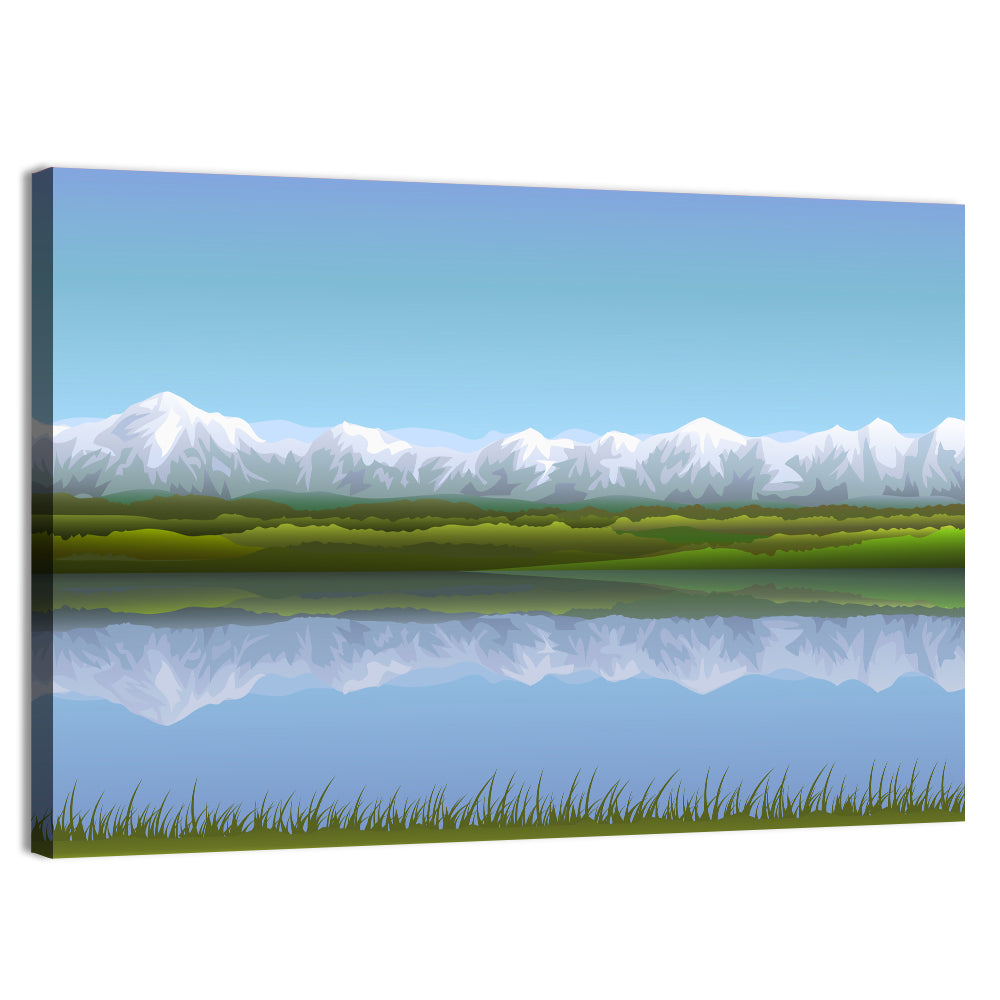 Snow-capped Alpine Lake Wall Art, canvas print, landscape