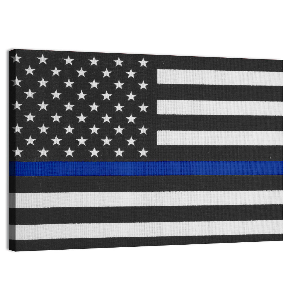 Monochrome American Flag with Blue Stripe Wall Art, canvas print, landscape
