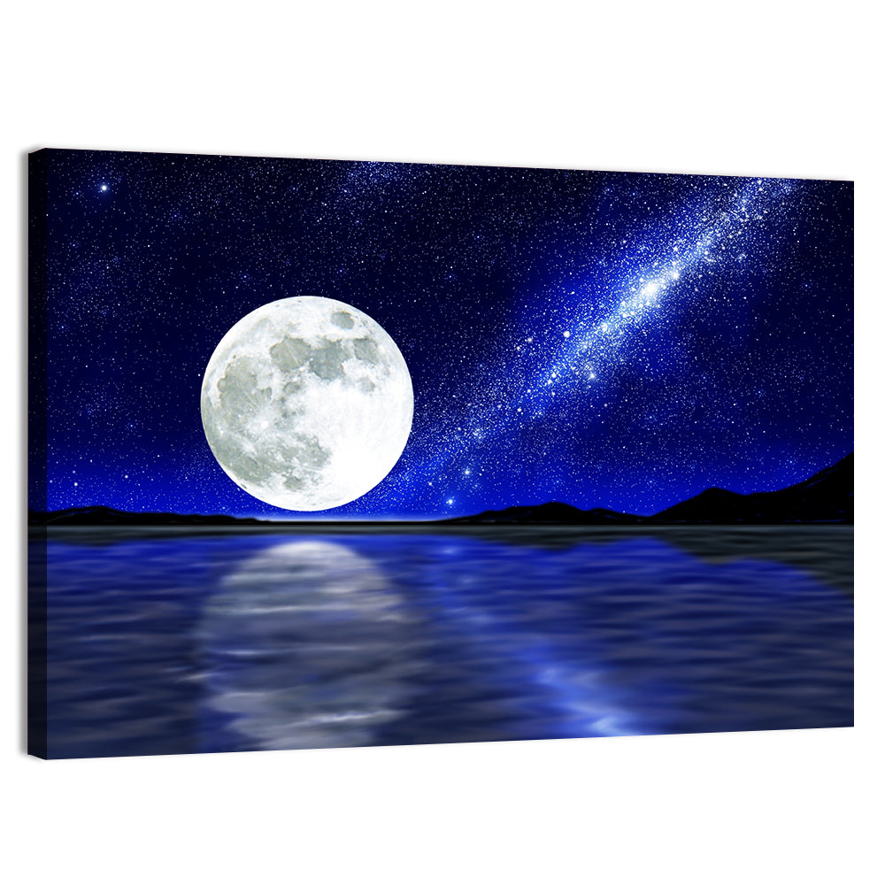 Moon and Milky Way Over Lake Wall Art
