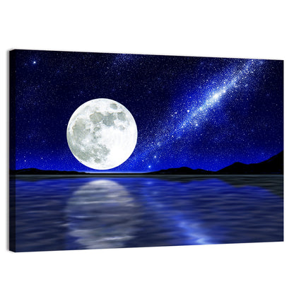 Moon and Milky Way Over Lake Wall Art