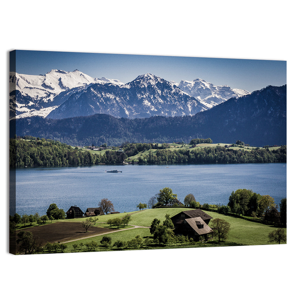 Alpine Lake View with Meadows Wall Art