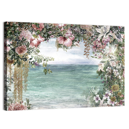 Coastal Floral Watercolor Seascape Wall Art