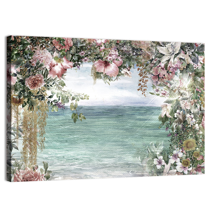 Coastal Floral Watercolor Seascape Wall Art as a canvas print