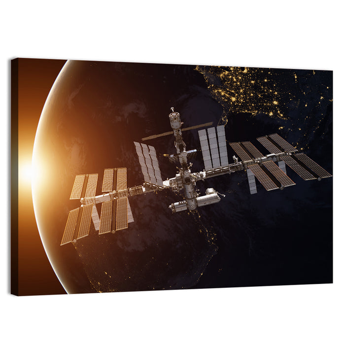 International Space Station at Sunrise Wall Art as a canvas print