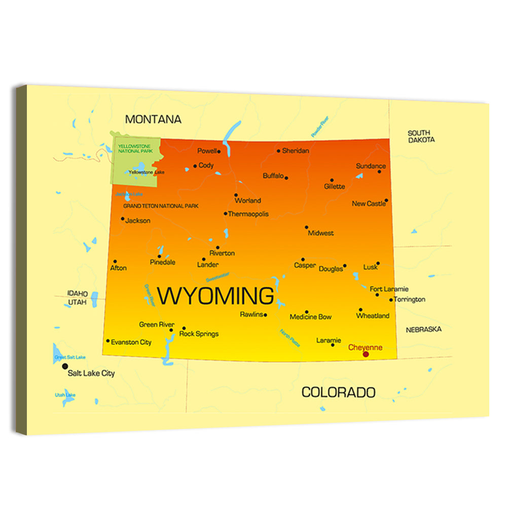 Wyoming State Map, Yellow Accent Wall Art