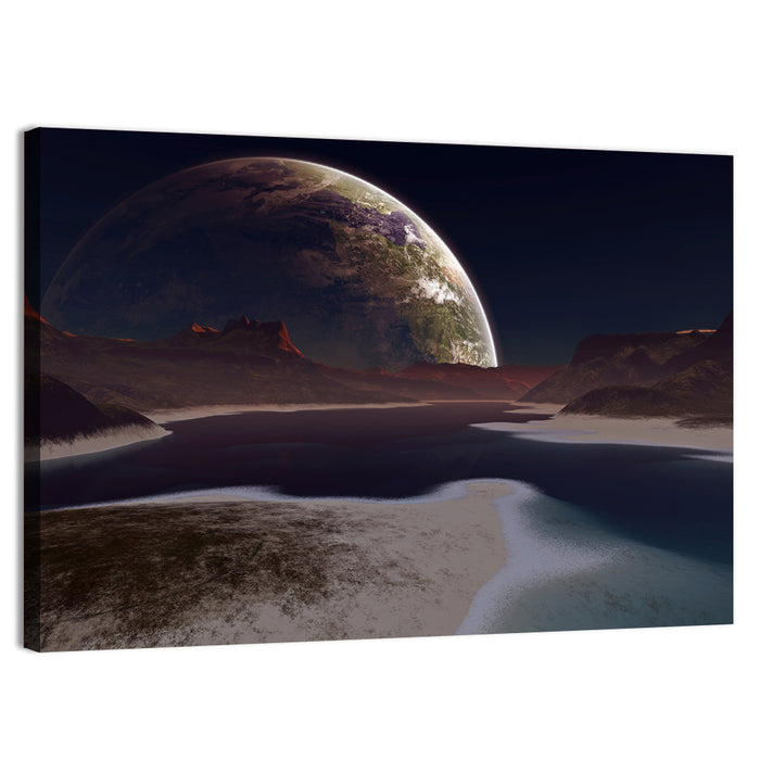 Alien Moonrise Over Lake Wall Art as a canvas print