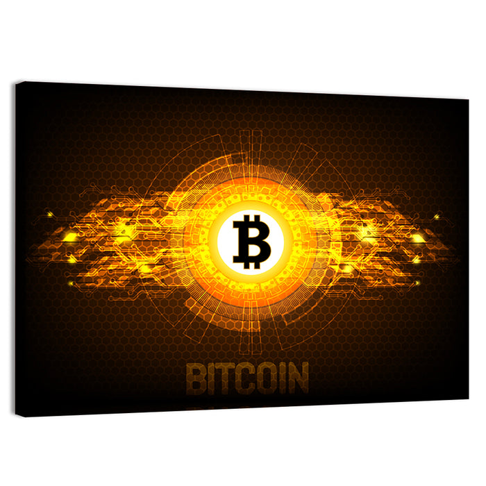 Futuristic Bitcoin Circuit Wall Art as a canvas print