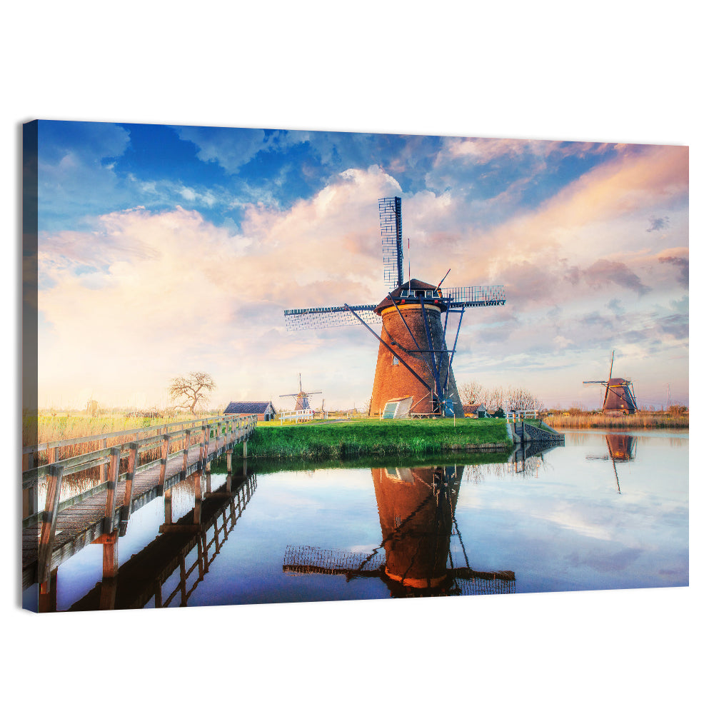Kinderdijk Windmills at Golden Hour Wall Art