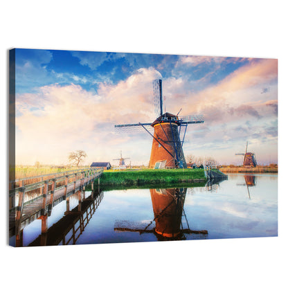 Kinderdijk Windmills at Golden Hour Wall Art