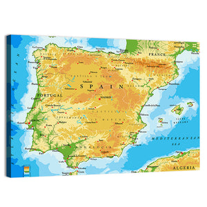 Spain Physical Map Wall Art