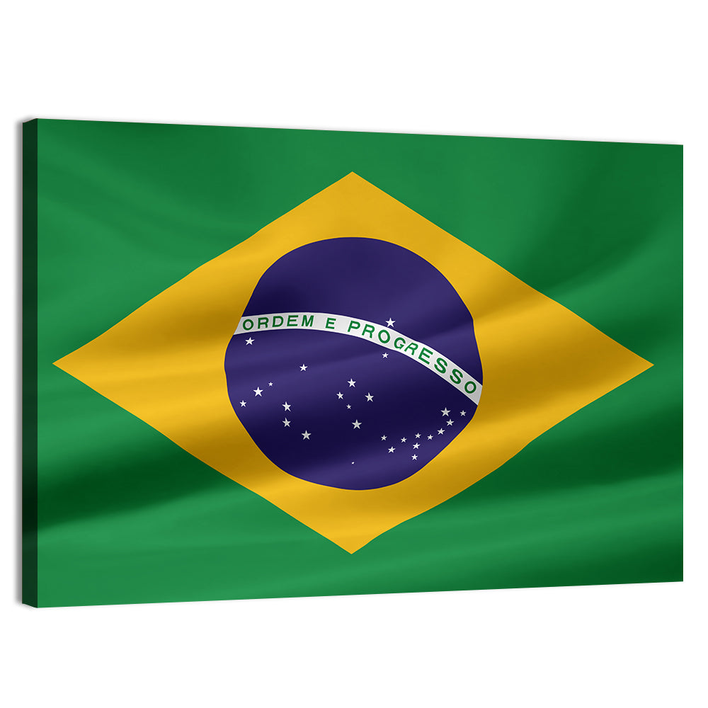 Brazil Flag with Ordem E Progresso Wall Art, canvas print, landscape