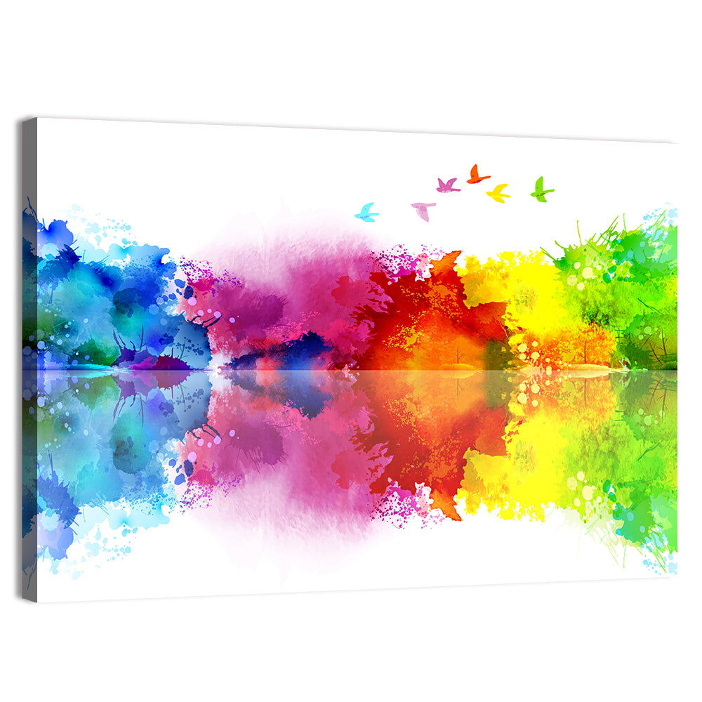 Mirrored Flock of Birds Watercolor Wall Art, canvas print, landscape